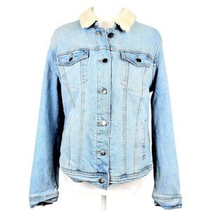 Women's L Universal Thread Lightwash Blue Sherpa Lined Button Down Jean Jacket
